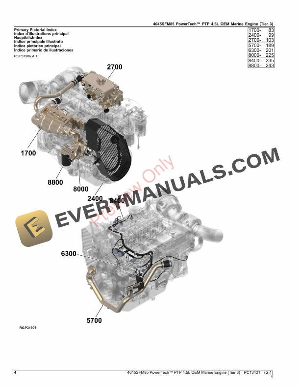 John Deere 4045SFM85 PowerTech PTP 4.5L OEM Marine Engine (Tier 3) Parts Catalog PC13421 17SEP23-4