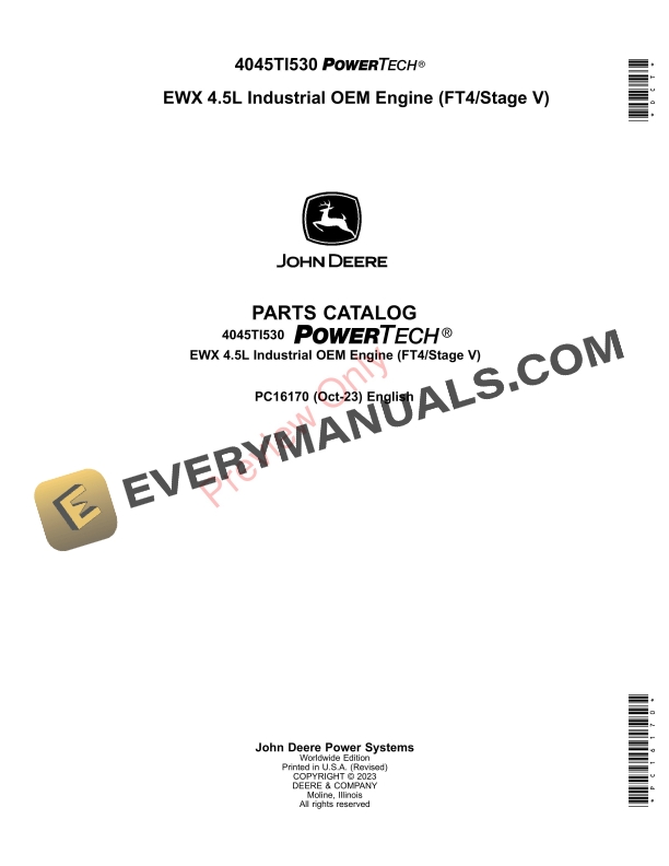 John Deere 4045TI530 PowerTech EWX 4.5L Industrial OEM Engine (FT4Stage V) Parts Catalog PC16170 15OCT23-1
