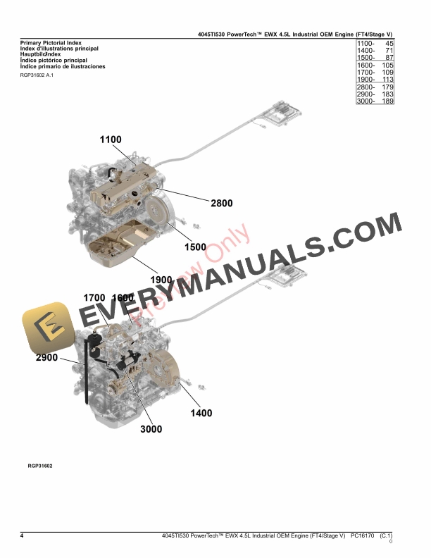 John Deere 4045TI530 PowerTech EWX 4.5L Industrial OEM Engine (FT4Stage V) Parts Catalog PC16170 15OCT23-4