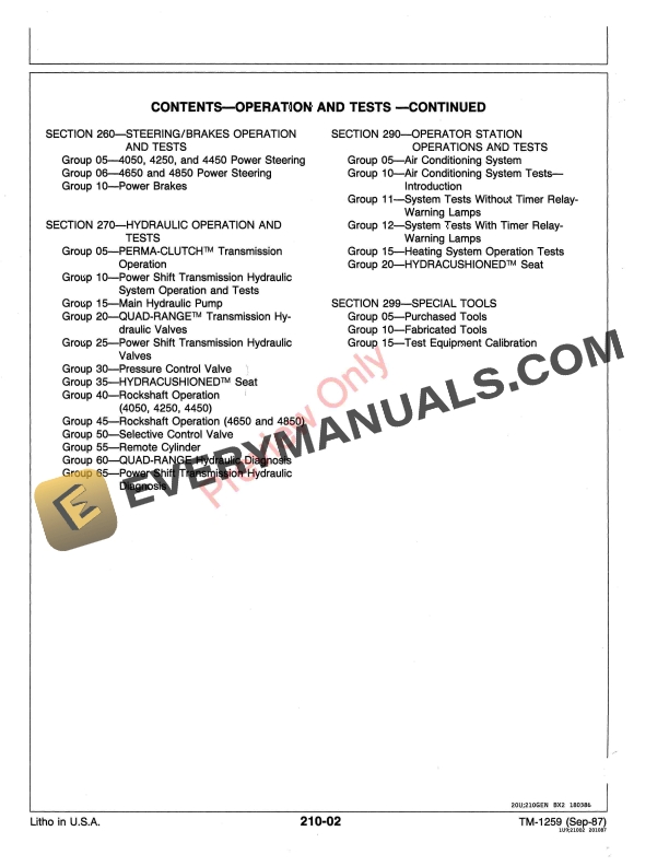 John Deere 4050 4250 4450 4650 and 4850 Tractors Technical Manual TM1259 01SEP87 4