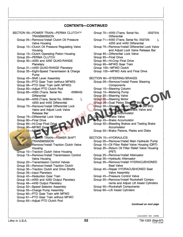 John Deere 4050 4250 4450 Tractors Technical Manual TM1353 01SEP87 4