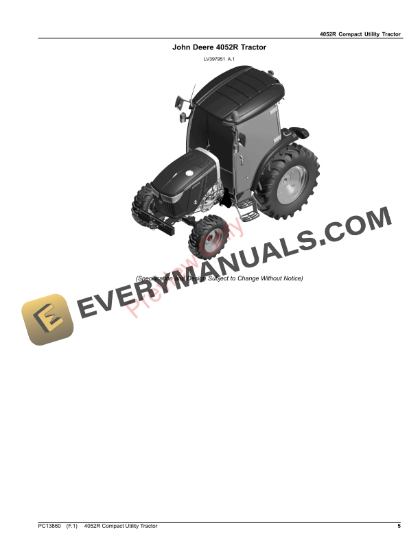 John Deere 4052R Compact Utility Tractor Parts Catalog PC13860 12NOV23-5