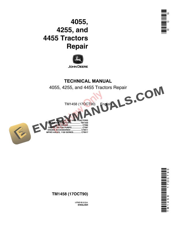 John Deere 4055, 4255, 4455 Tractors Technical Manual TM1458 17OCT90 2 John Deere 4055