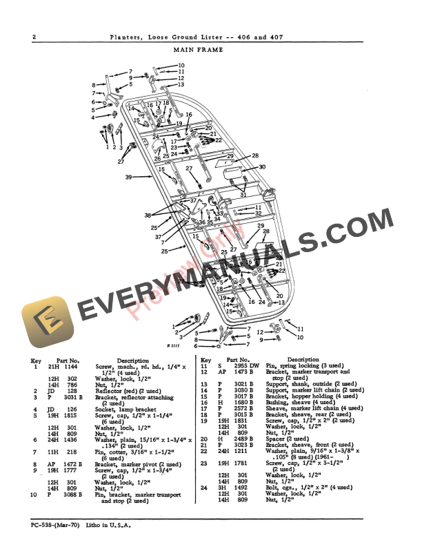 John Deere 406, 407 Loose Ground Lister Planters Parts Catalog PC538 01MAR70-4