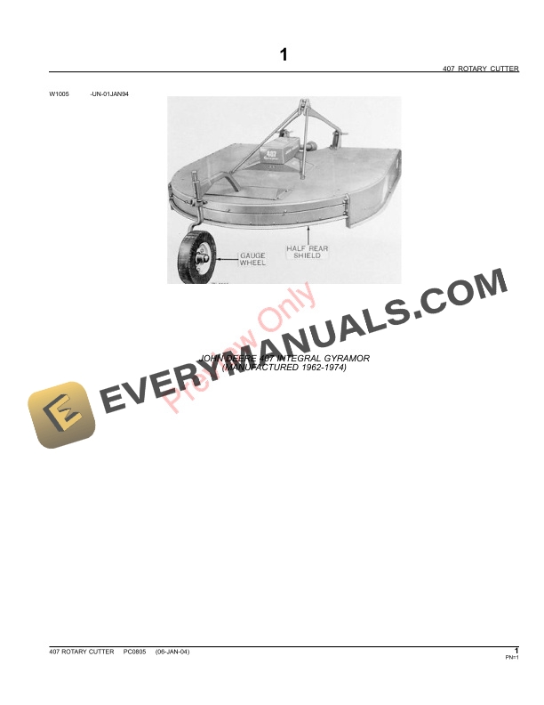 John Deere 407 Rotary Cutter Parts Catalog PC0805 31MAY11 3