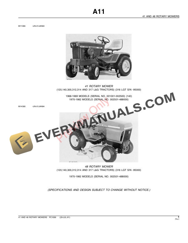 John Deere 41, 48 Rotary Mowers Parts Catalog PC1069 29JUL91 4 John Deere 41 48 Rotary Mowers Parts Catalog PC1069 29JUL91 3