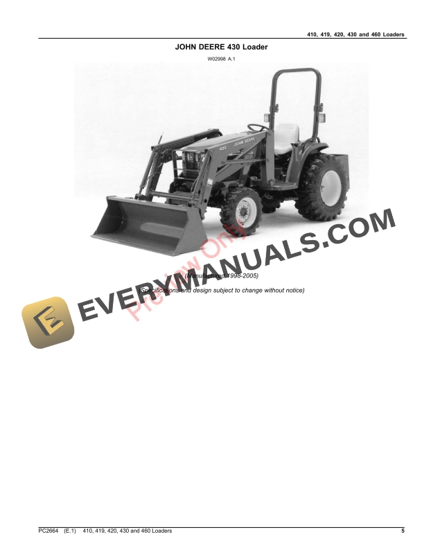 John Deere 410, 419, 420, 430 and 460 Loaders Parts Catalog PC2664 09APR21 6 John Deere 410, 419, 420, 430 and 460 Loaders Parts Catalog PC2664 09APR21-5