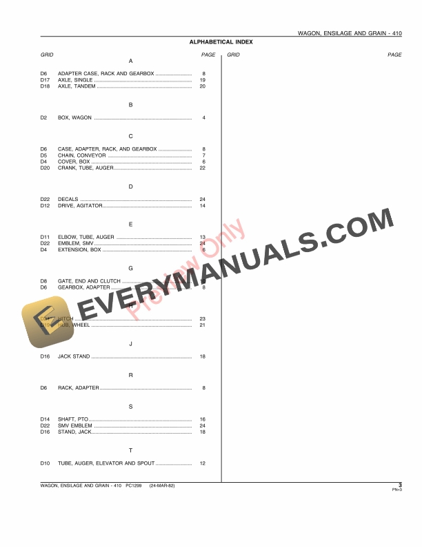 John Deere 410 Ensilage and Grain Wagon Parts Catalog PC1299 24MAR82-5