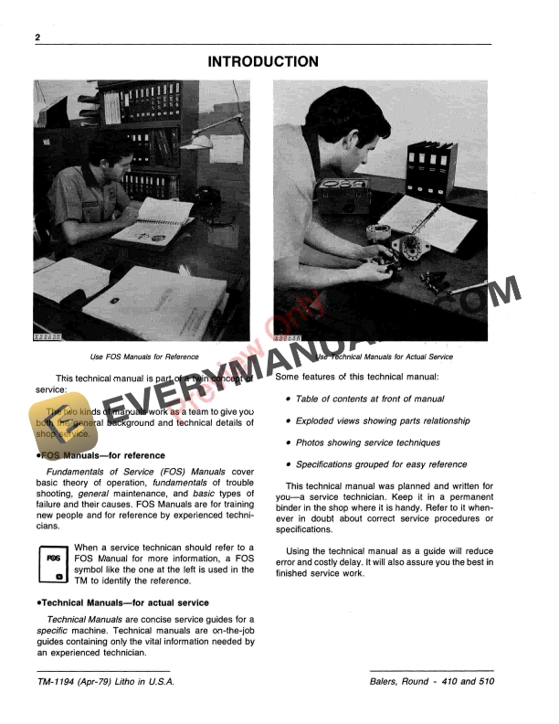 John Deere 410 and 510 Round Balers Technical Manual TM1194 01JUL77 4