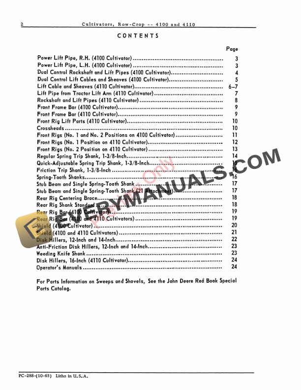 John Deere 4100, 4110 Row-Crop Cultivator Parts Catalog PC288 01OCT63-4