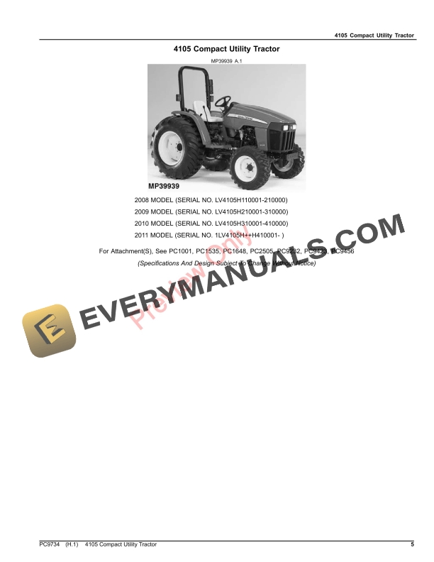 John Deere 4105 Compact Utility Tractor Parts Catalog PC9734 09OCT23-5