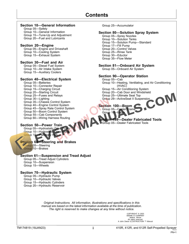 John Deere 410R 412R and 612R Self Propelled Sprayer Repair Technical Manual TM174819 08MAR23 5