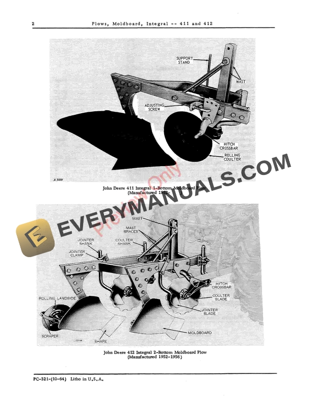 John Deere 411, 412 Integral Moldboard Plow Parts Catalog PC321 01OCT64-4