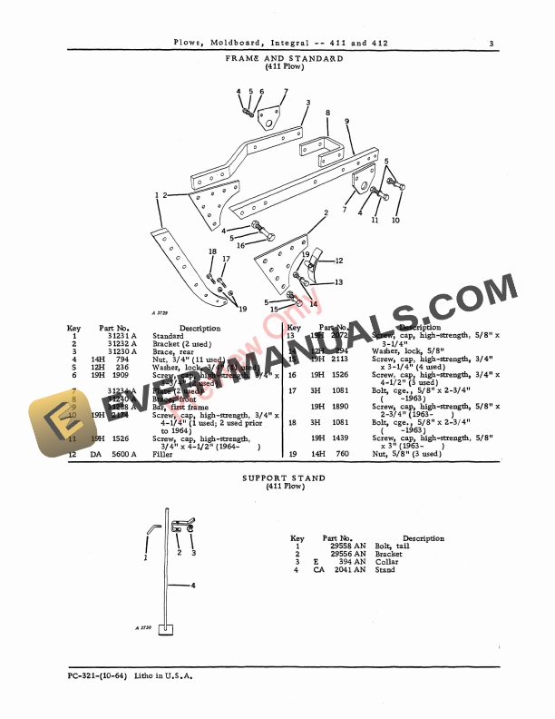John Deere 411, 412 Integral Moldboard Plow Parts Catalog PC321 01OCT64-5