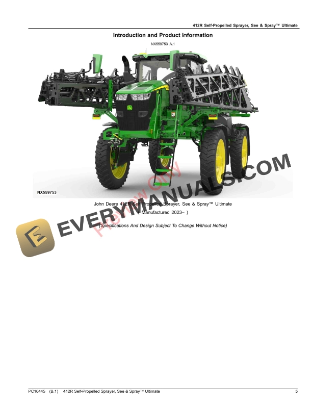 John Deere 412R Self-Propelled Sprayer, See and Spray Ultimate Parts Catalog PC16445 26NOV23 6 John Deere 412R Self-Propelled Sprayer, See and Spray Ultimate Parts Catalog PC16445 26NOV23-5