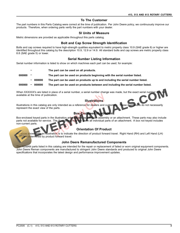 John Deere 413, 513 AND 613 ROTARY CUTTERS Parts Catalog PC2505 20SEP21-3