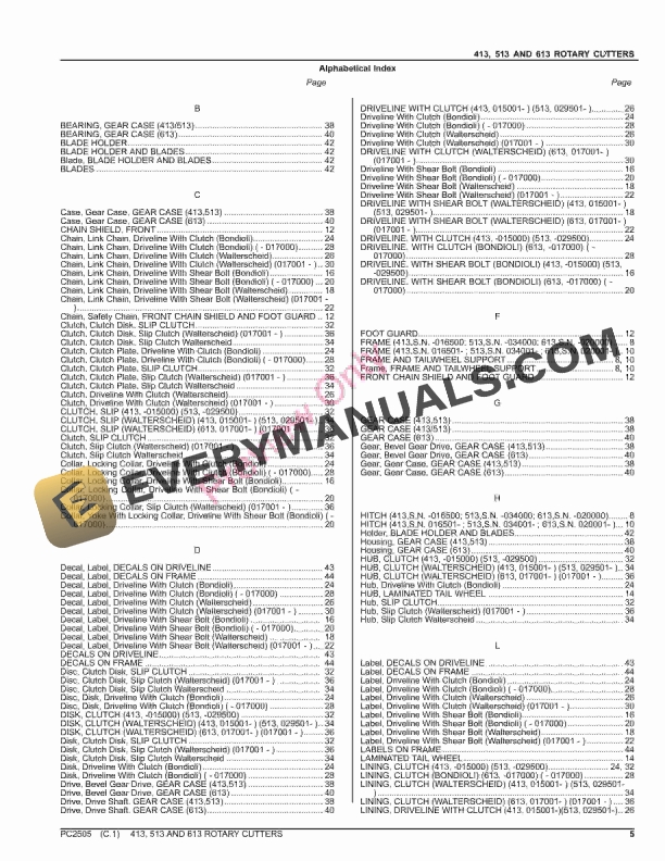 John Deere 413, 513 AND 613 ROTARY CUTTERS Parts Catalog PC2505 20SEP21-5