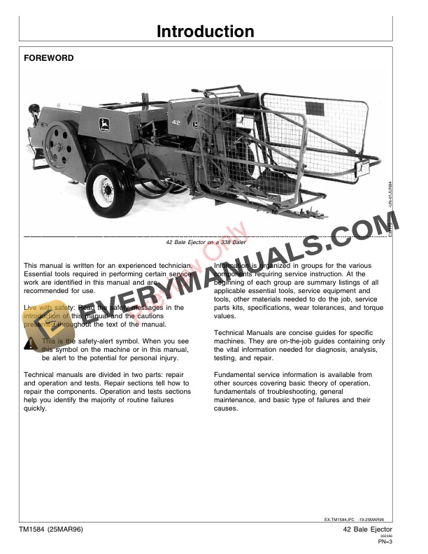 John Deere 42 Bale Ejector Technical Manual TM1584 25MAR96 2