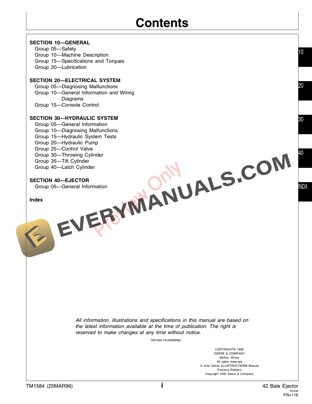 John Deere 42 Bale Ejector Technical Manual TM1584 25MAR96 3