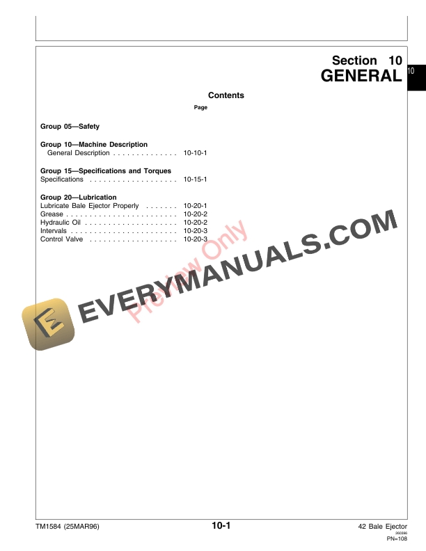 John Deere 42 Bale Ejector Technical Manual TM1584 25MAR96 5