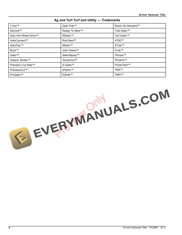 John Deere 42-INCH HYDRAULIC TILLER Parts Catalog PC2697 11JAN23-4