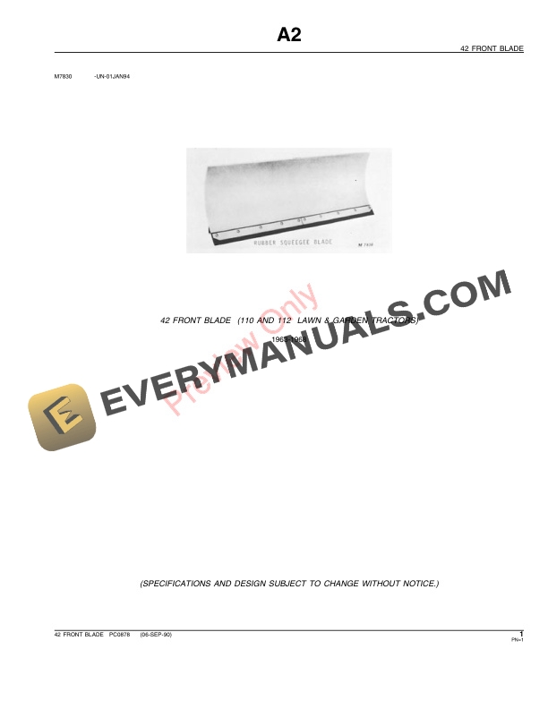 John Deere 42-Inch Front Mount Blade Parts Catalog PC878 06SEP90 4 John Deere 42-Inch Front Mount Blade Parts Catalog PC878 06SEP90-3