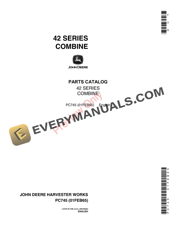 John Deere 42 Series Combine Parts Catalog PC745 01FEB65-1