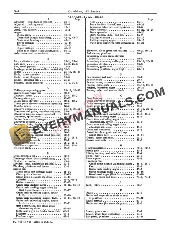 John Deere 42 Series Combine Parts Catalog PC745 01FEB65-4