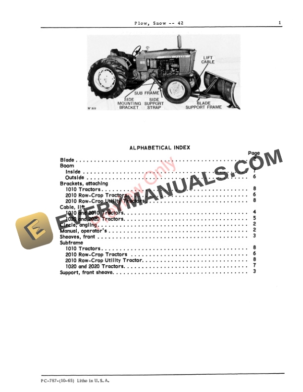 John Deere 42 Snow Plow Parts Catalog PC787 01OCT65 4 John Deere 42 Snow Plow Parts Catalog PC787 01OCT65-3