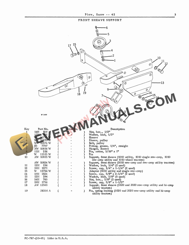 John Deere 42 Snow Plow Parts Catalog PC787 01OCT65 6 John Deere 42 Snow Plow Parts Catalog PC787 01OCT65-5