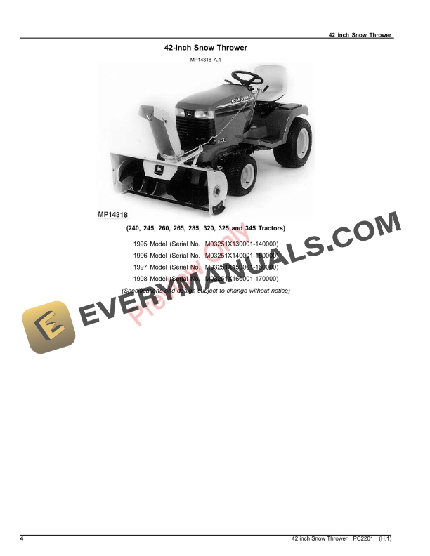 John Deere 42 inch Snow Thrower Parts Catalog PC2201 14FEB22-4