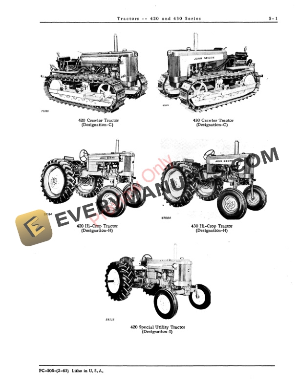 John Deere 420, 430 Series Tractors Parts Catalog PC505 01JAN72 4 John Deere 420, 430 Series Tractors Parts Catalog PC505 01JAN72-3