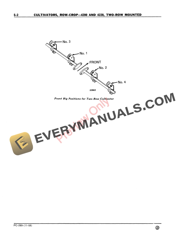 John Deere 4200, 4220 Row-Crop Cultivator Parts Catalog PC289 01JAN60-4