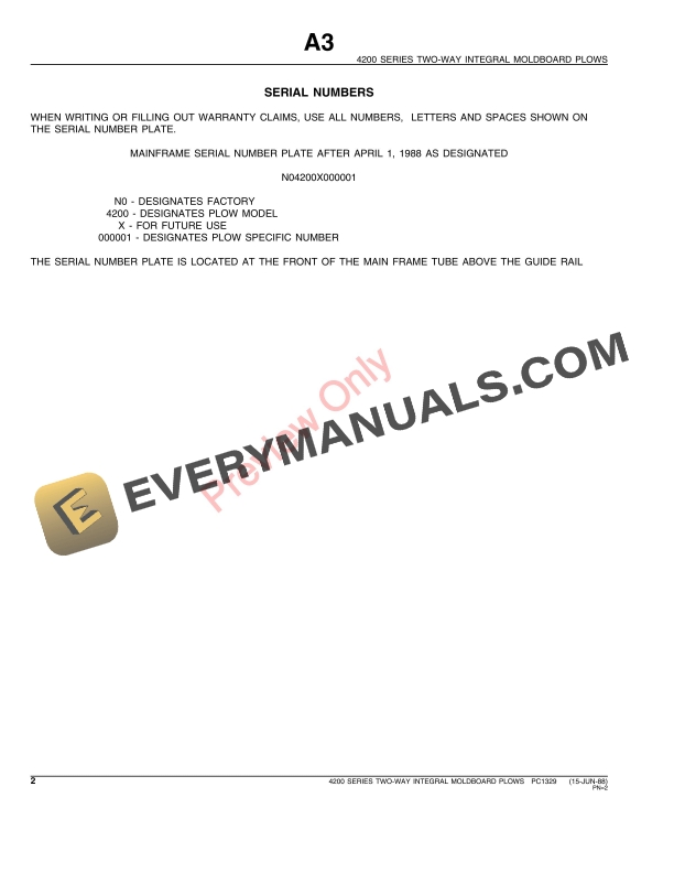 John Deere 4200 Series Two-Way Integral Moldboard Plows Parts Catalog PC1329 02FEB05-4