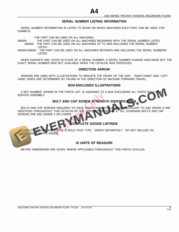 John Deere 4200 Series Two-Way Integral Moldboard Plows Parts Catalog PC1329 02FEB05-5