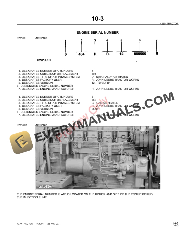 John Deere 4230 Tractor Parts Catalog PC1294 11MAY11-5
