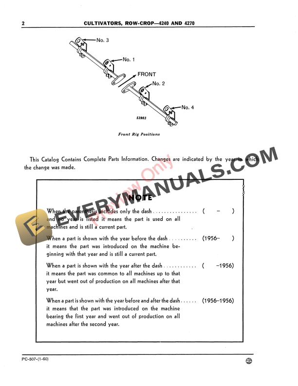 John Deere 4240, 4270 Row-Crop Cultivator Parts Catalog PC507 01JAN60-4