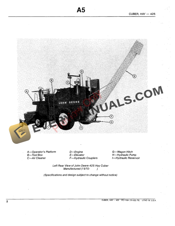 John Deere 425 Hay Cuber Parts Catalog PC1184 01JUL79 5 John Deere 425 Hay Cuber Parts Catalog PC1184 01JUL79 4