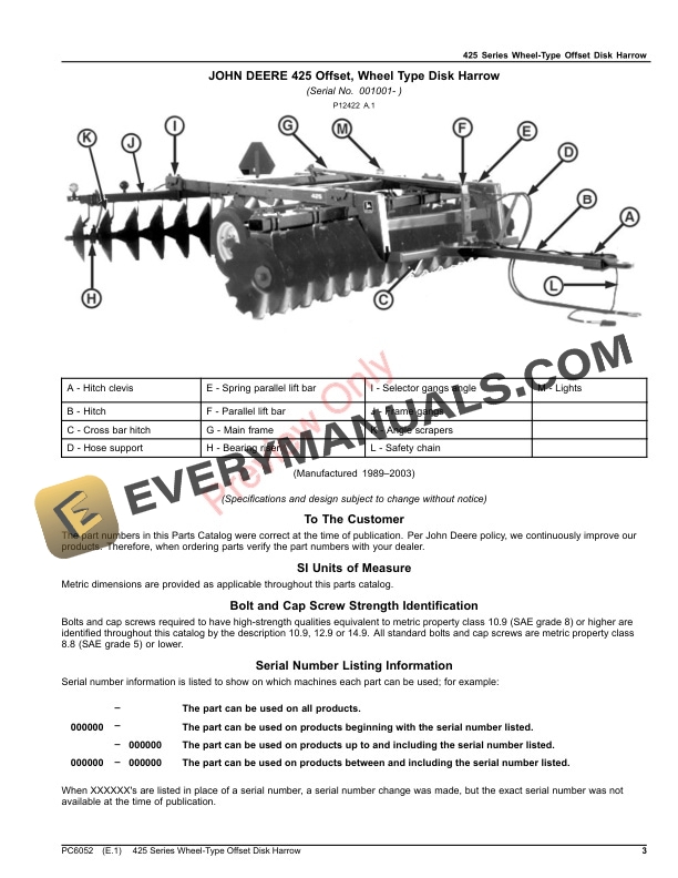 John Deere 425 Series Wheel-Type Offset Disk Harrows Parts Catalog PC6052 18SEP20-3