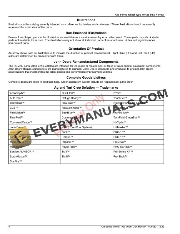 John Deere 425 Series Wheel-Type Offset Disk Harrows Parts Catalog PC6052 18SEP20-4