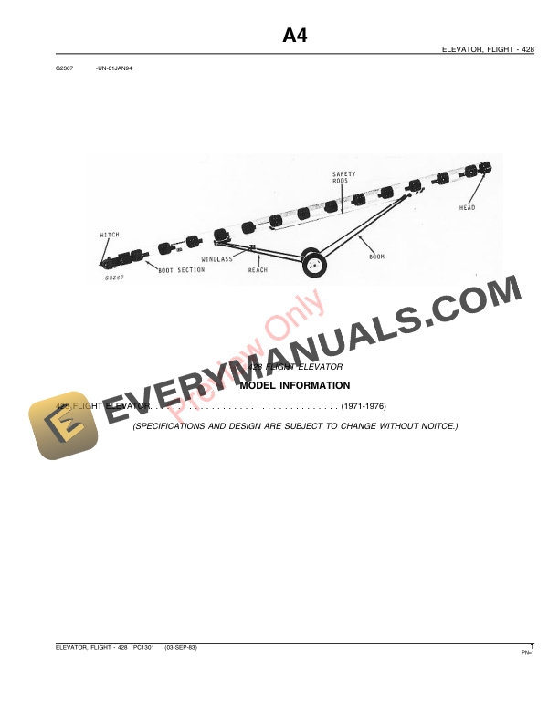 John Deere 428 Flight Elevator Parts Catalog PC1301 01SEP83 4 John Deere 428 Flight Elevator Parts Catalog PC1301 01SEP83-3
