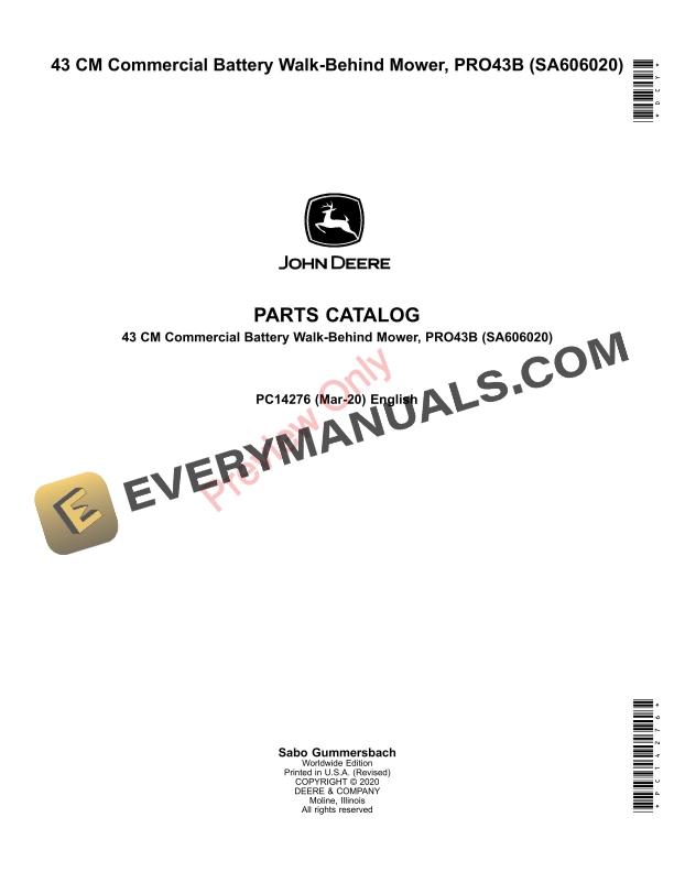 John Deere 43 CM Commercial Battery Walk Parts Catalog PC14276 11MAR20 1 John Deere 43 CM Commercial Battery Walk Parts Catalog PC14276 11MAR20-1