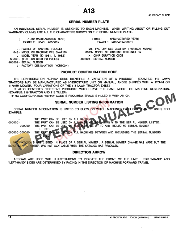 John Deere 43 Front Blade Parts Catalog PC1086 07SEP90 5 John Deere 43 Front Blade Parts Catalog PC1086 07SEP90 4