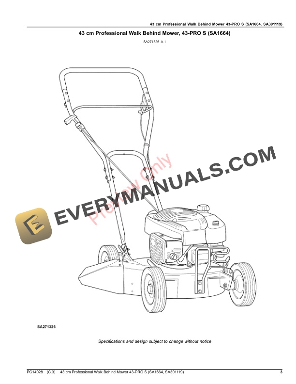 John Deere 43 cm Professional Walk Behind Mower 43 Parts Catalog PC14028 14OCT20-3