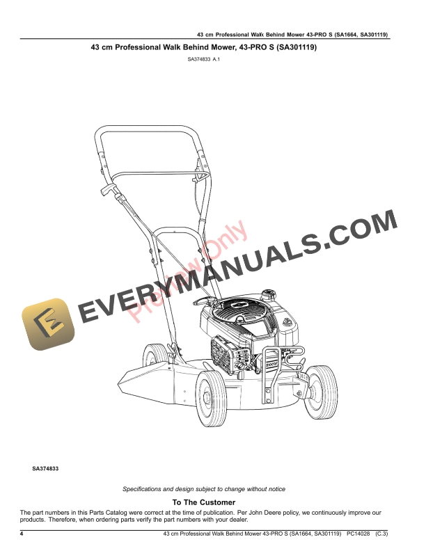 John Deere 43 cm Professional Walk Behind Mower 43 Parts Catalog PC14028 14OCT20-4