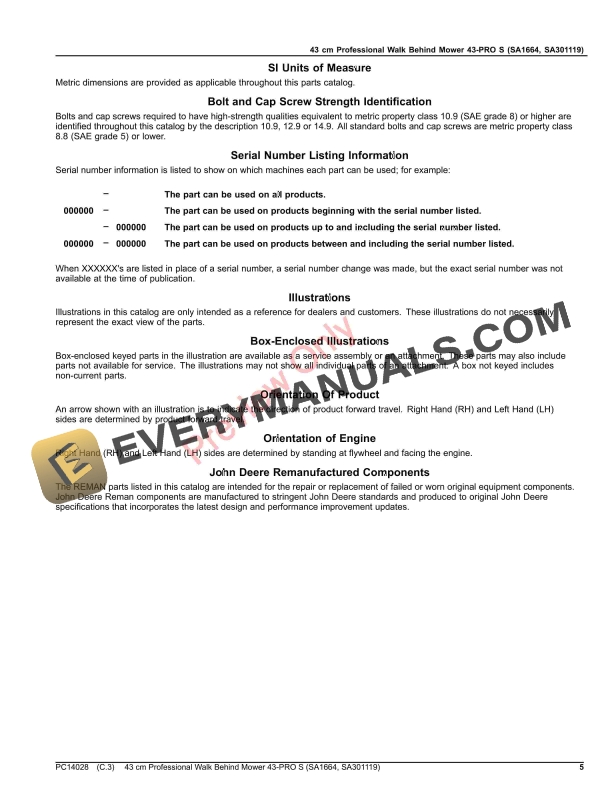 John Deere 43 cm Professional Walk Behind Mower 43 Parts Catalog PC14028 14OCT20-5