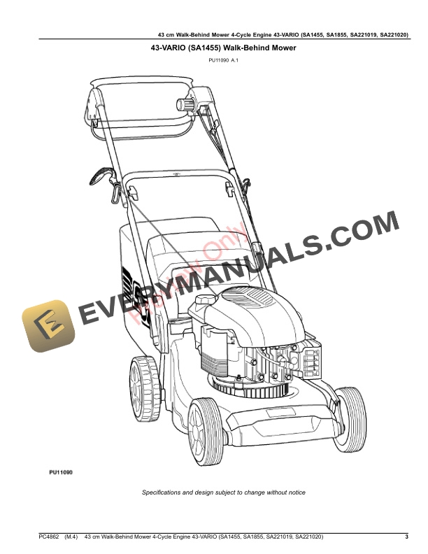 John Deere 43 cm Walk-Behind Mower 4-Cycle Engine 43 Parts Catalog PC4862 13MAR20-3