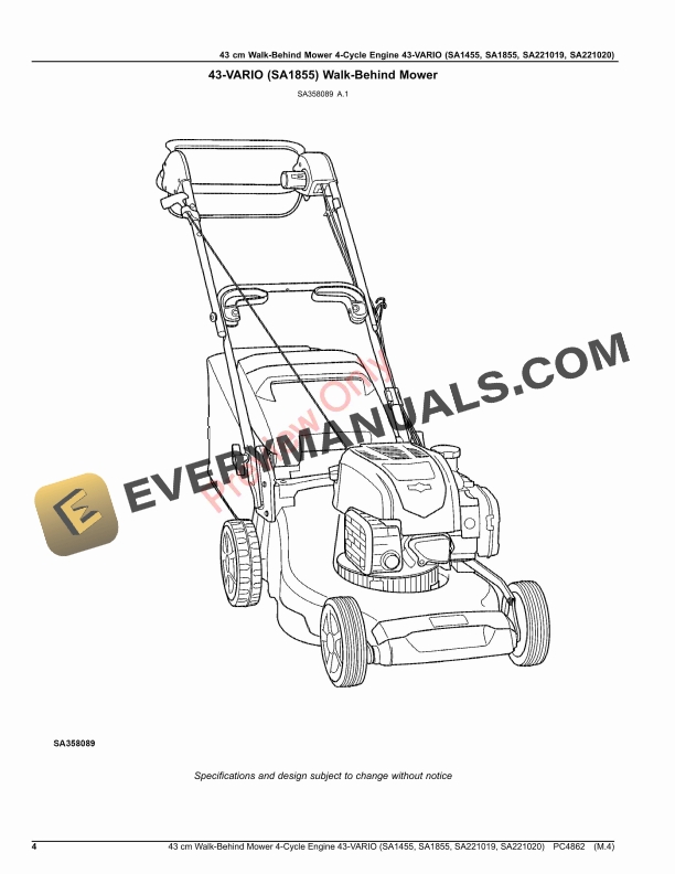 John Deere 43 cm Walk-Behind Mower 4-Cycle Engine 43 Parts Catalog PC4862 13MAR20-4