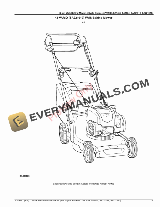 John Deere 43 cm Walk-Behind Mower 4-Cycle Engine 43 Parts Catalog PC4862 13MAR20-5
