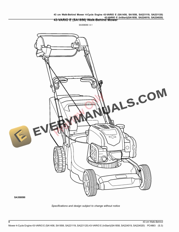 John Deere 43 cm Walk-Behind Mower 4-Cycle Engine 43 Parts Catalog PC4863 08MAY20-4
